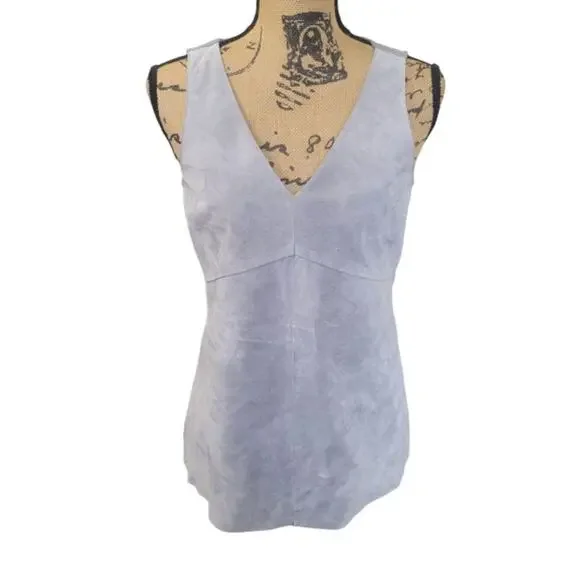 XS Ecru Genuine Leather Gray Suede V-neck Tank Top - Picture 2 of 5